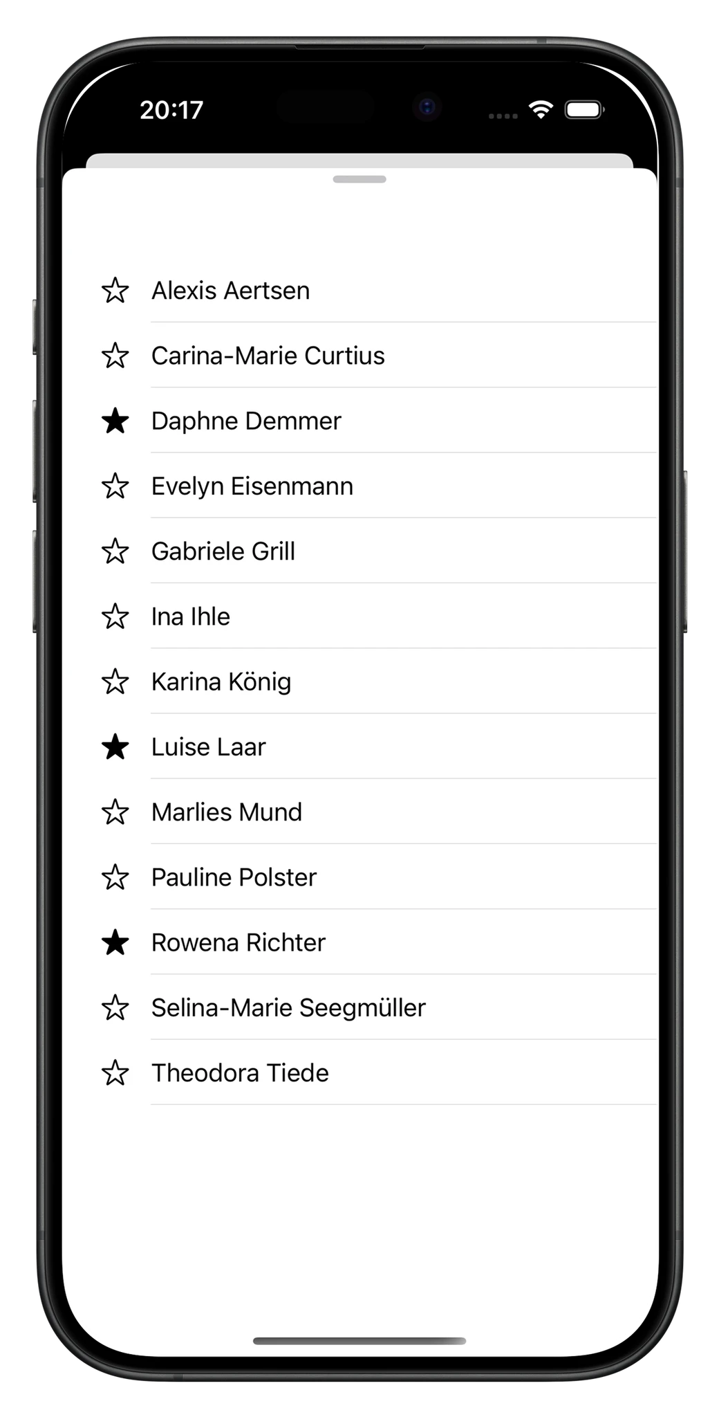 Character Creator — generated names list