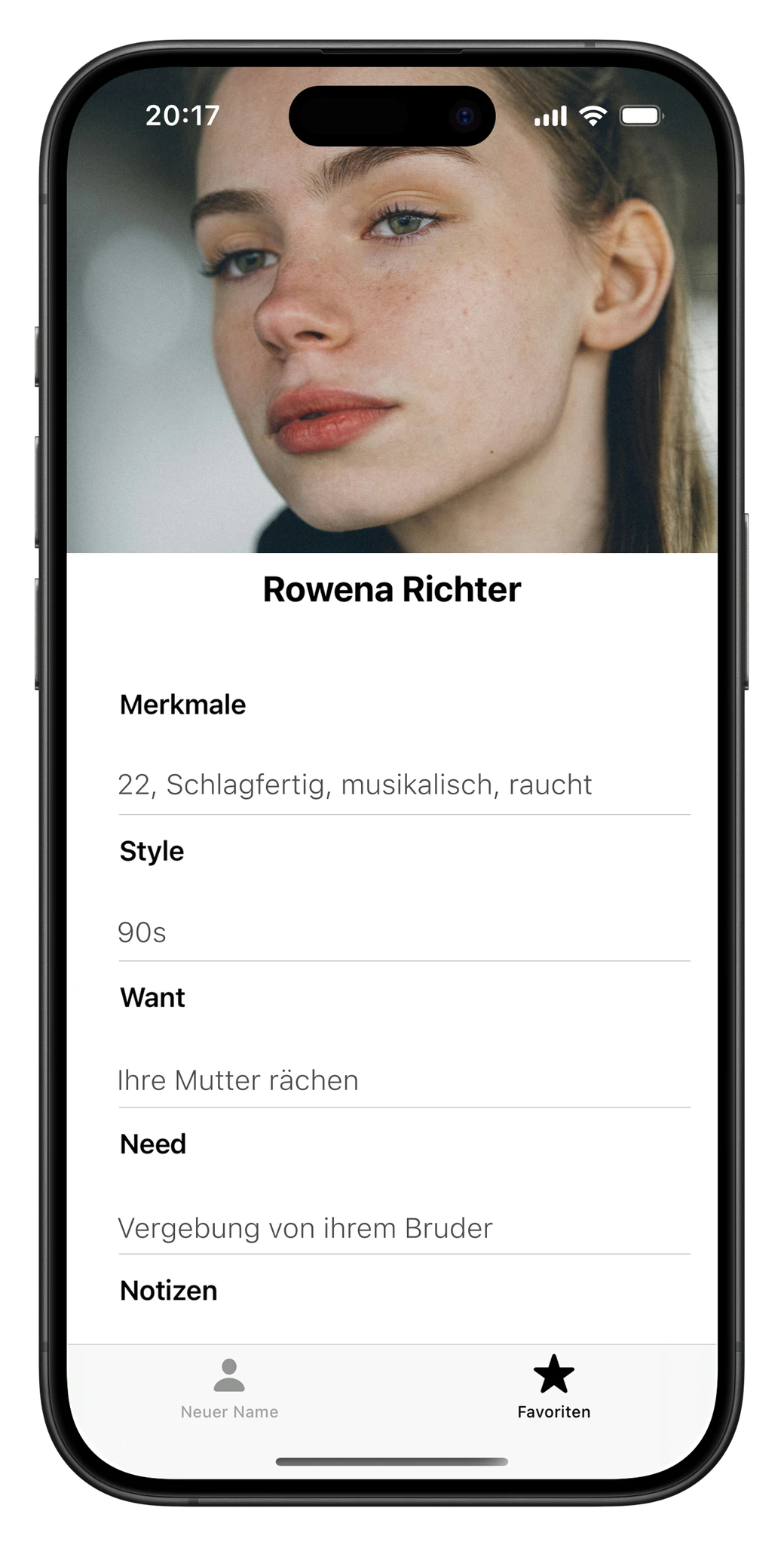 Character Creator — character detail